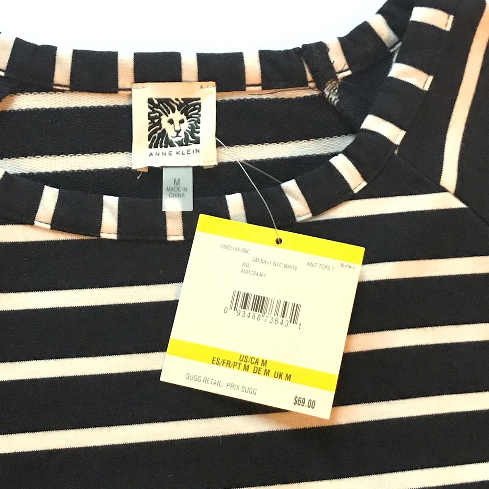 Anne Klein Balloon Sleeves Stripe Top Navy - Picture 10 of 11